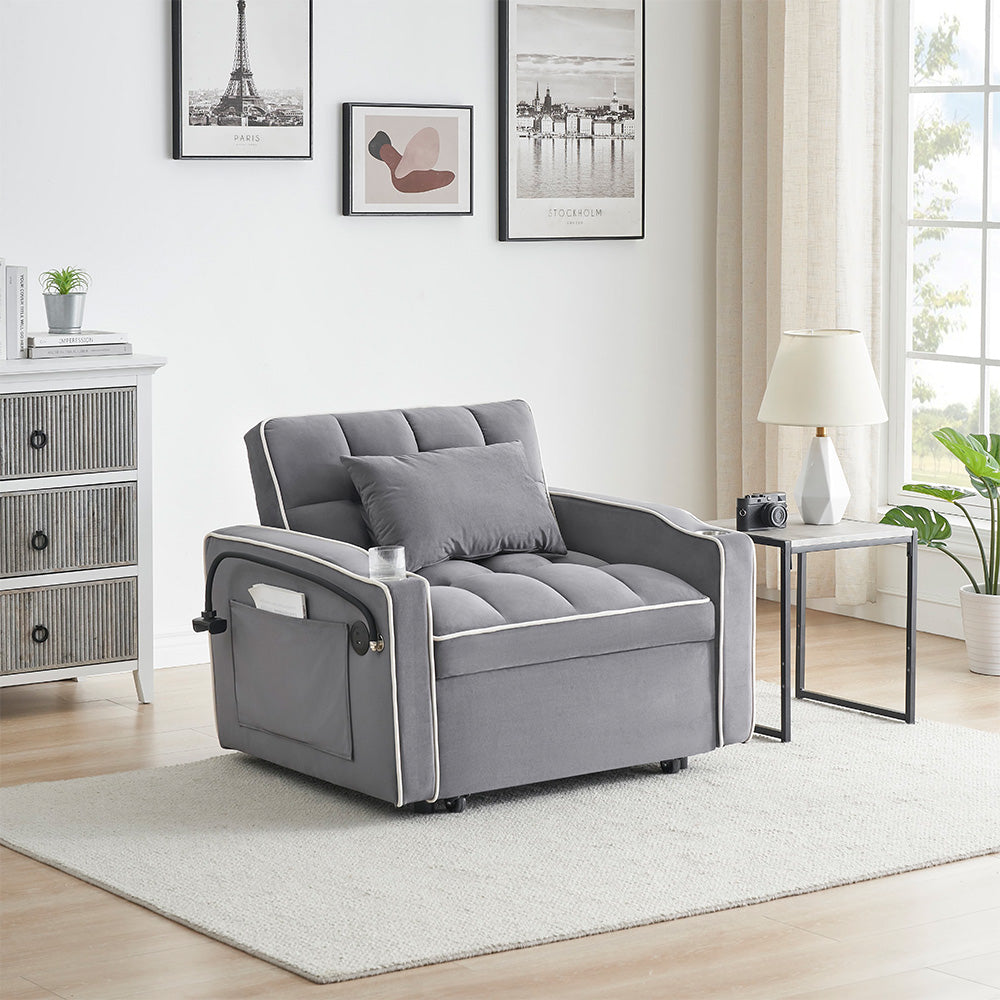 Single-seater Sofa Bed with USB Ports and a Phone Holder, 1.9m Length