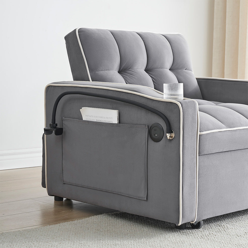 Single-seater Sofa Bed with USB Ports and a Phone Holder, 1.9m Length