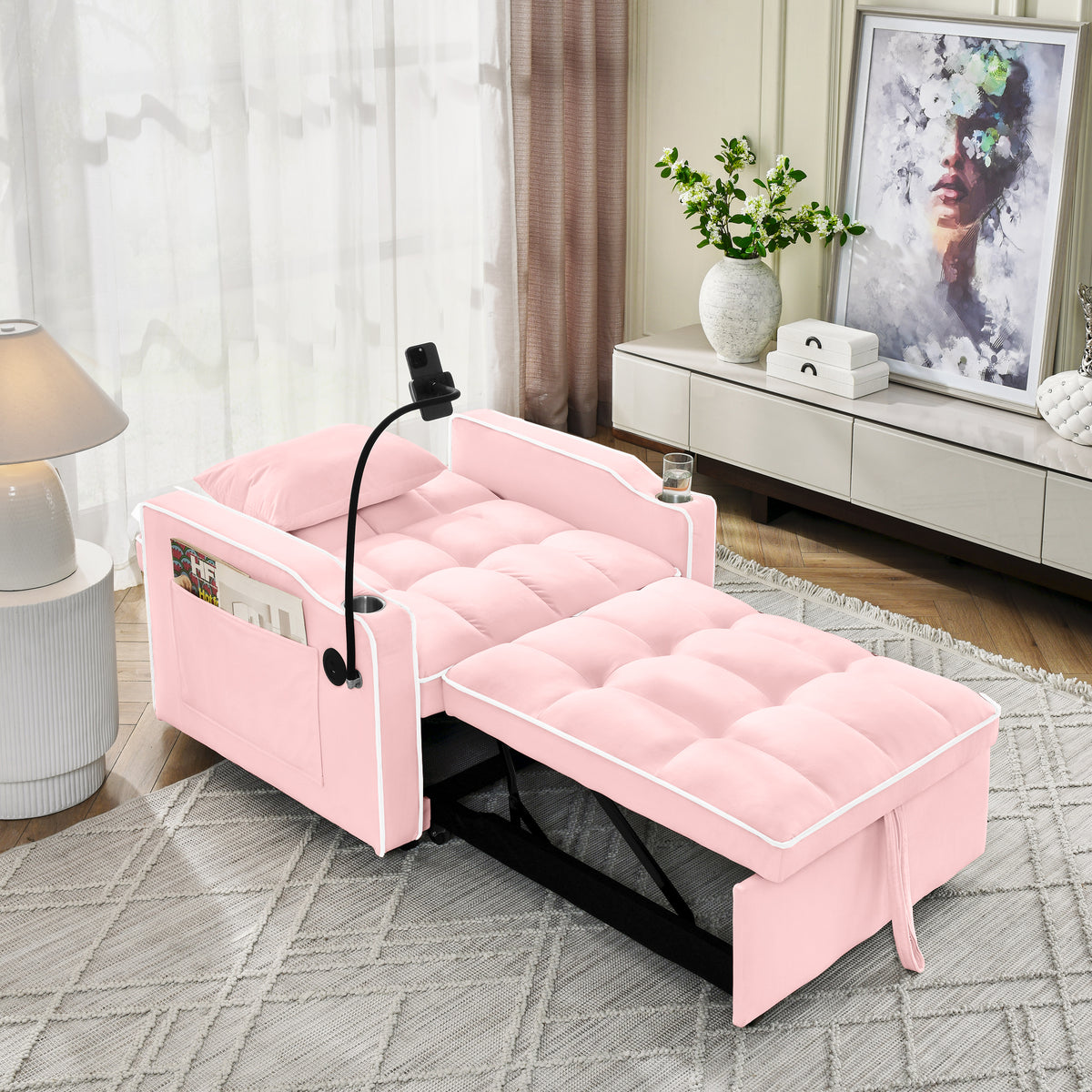 Single-seater Sofa Bed with USB Ports and a Phone Holder, 1.9m Length