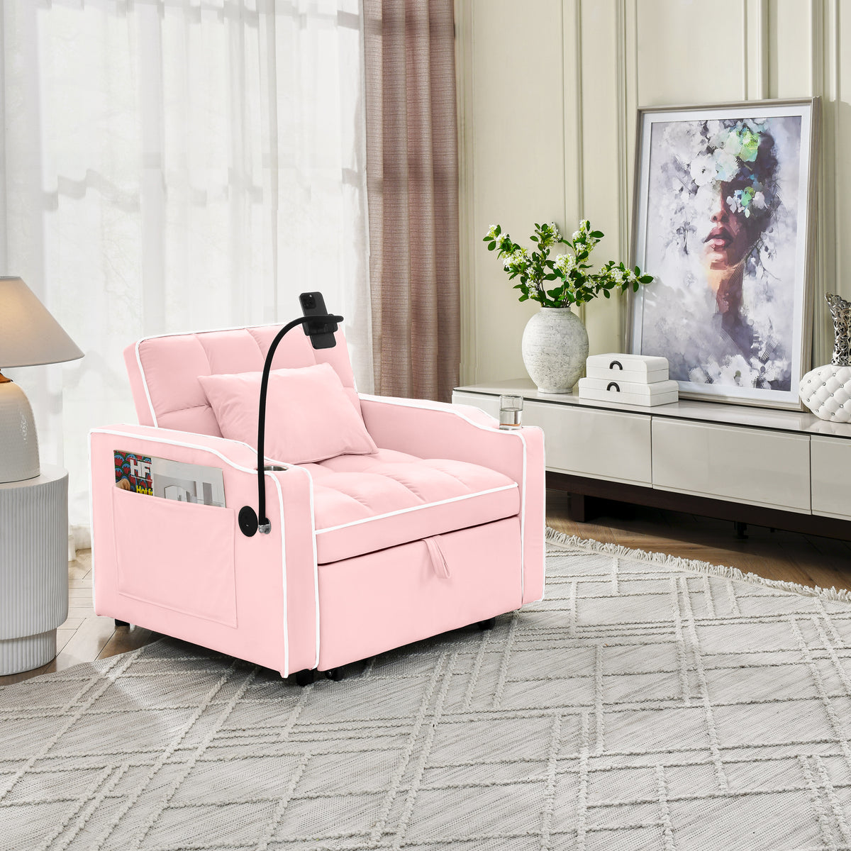 Single-seater Sofa Bed with USB Ports and a Phone Holder, 1.9m Length