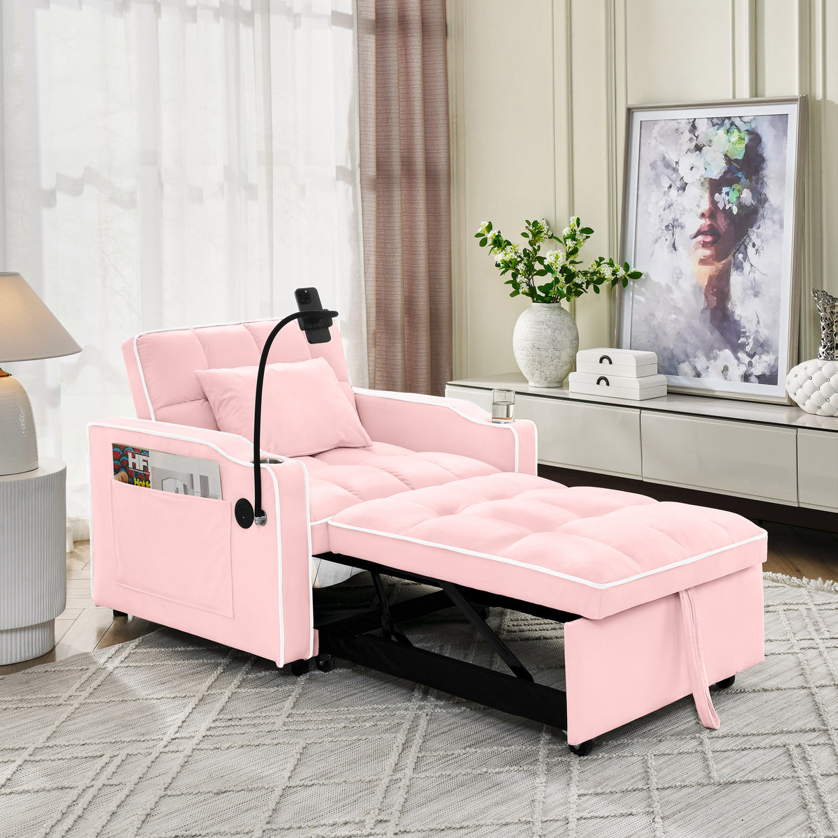 Single-seater Sofa Bed with USB Ports and a Phone Holder, 1.9m Length