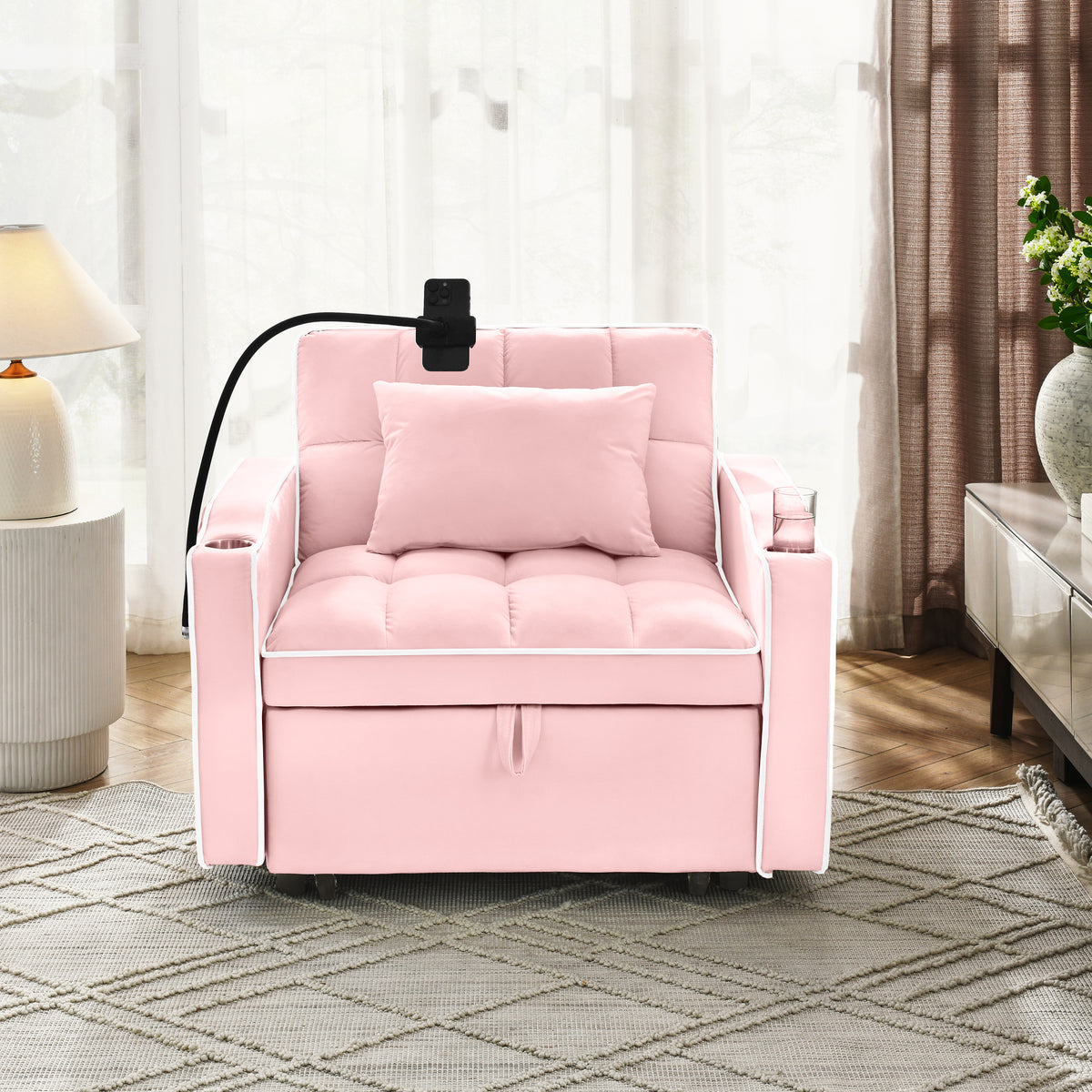 Single-seater Sofa Bed with USB Ports and a Phone Holder, 1.9m Length