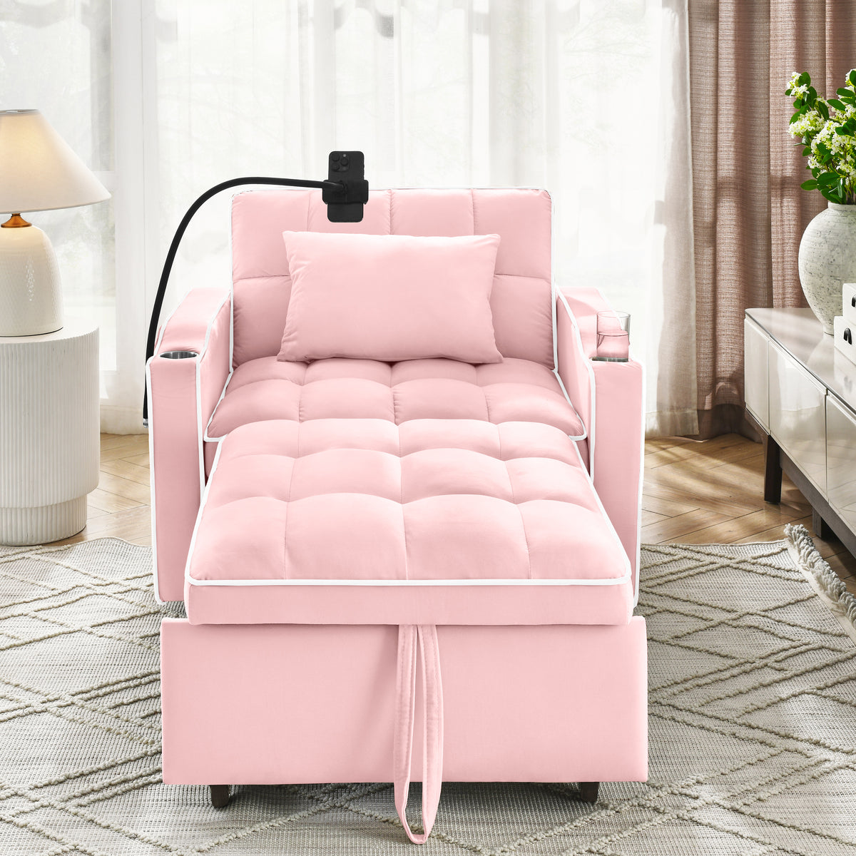 Single-seater Sofa Bed with USB Ports and a Phone Holder, 1.9m Length