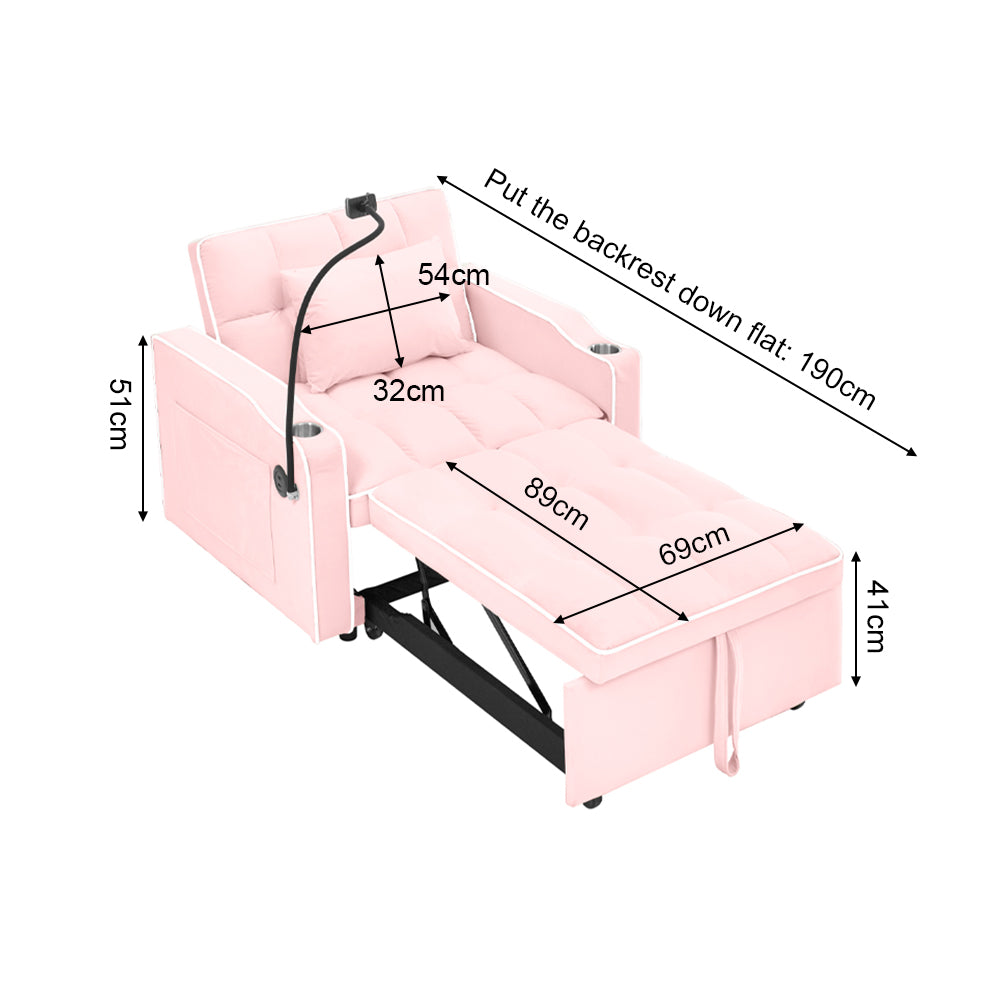 Single-seater Sofa Bed with USB Ports and a Phone Holder, 1.9m Length