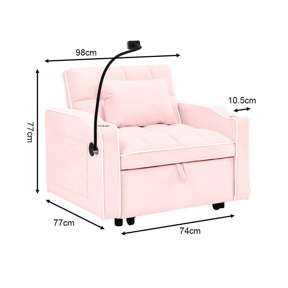 Single-seater Sofa Bed with USB Ports and a Phone Holder, 1.9m Length
