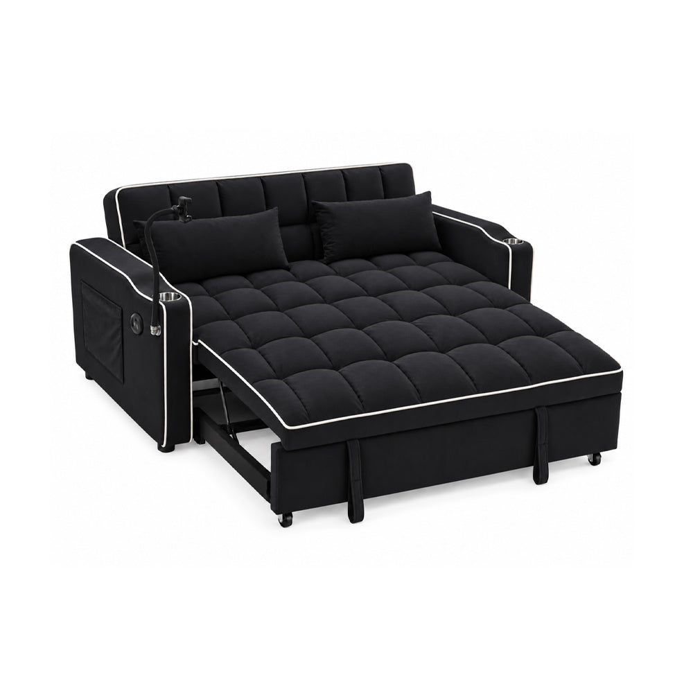 Eeeza Modern Sofa Bed with Phone Holder, Velvet, 2-seater, 190cm