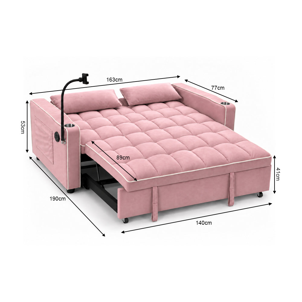Eeeza Modern Sofa Bed with Phone Holder, Velvet, 2-seater, 190cm
