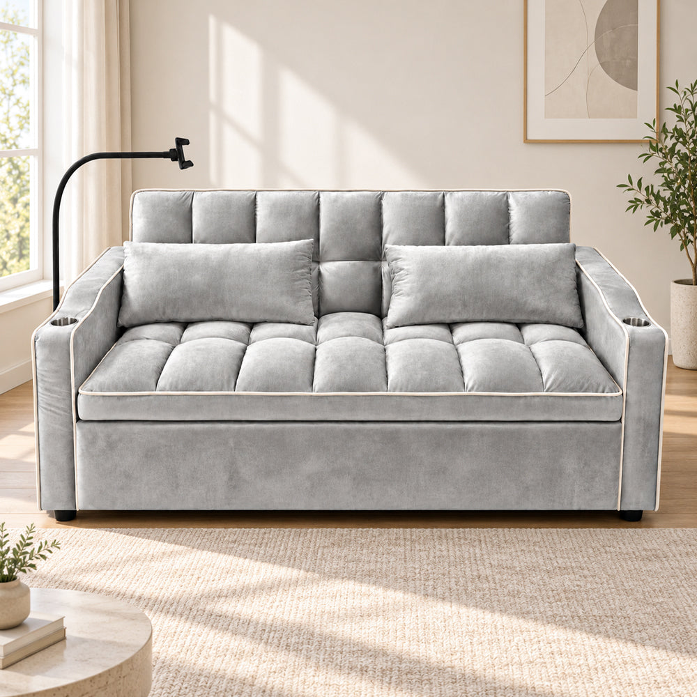 Eeeza Modern Sofa Bed with Phone Holder, Velvet, 2-seater, 190cm