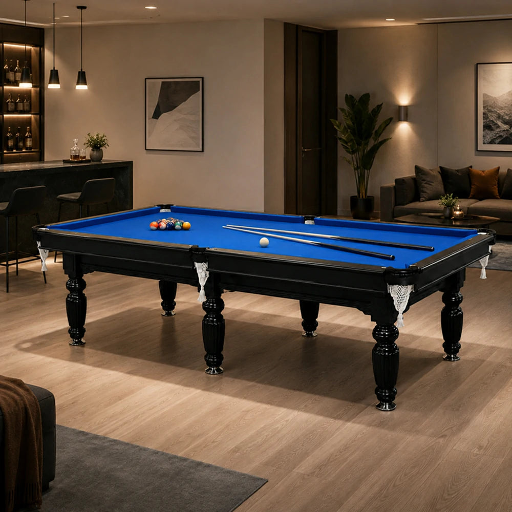 Eeeza Slate Billiard Pool Table with Accessories, Black Frame, 9Ft