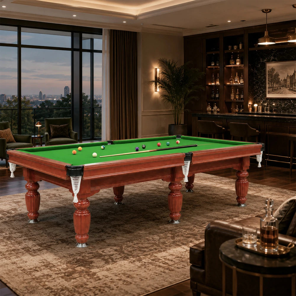 Eeeza Slate Billiard Pool Table with Accessories, Walnut Frame, 9Ft