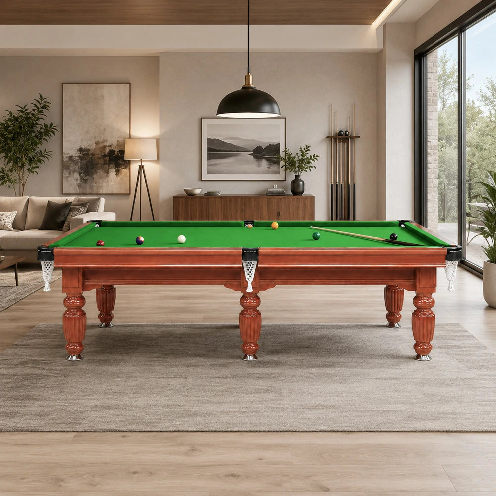 Eeeza Slate Billiard Pool Table with Accessories, Walnut Frame, 9Ft