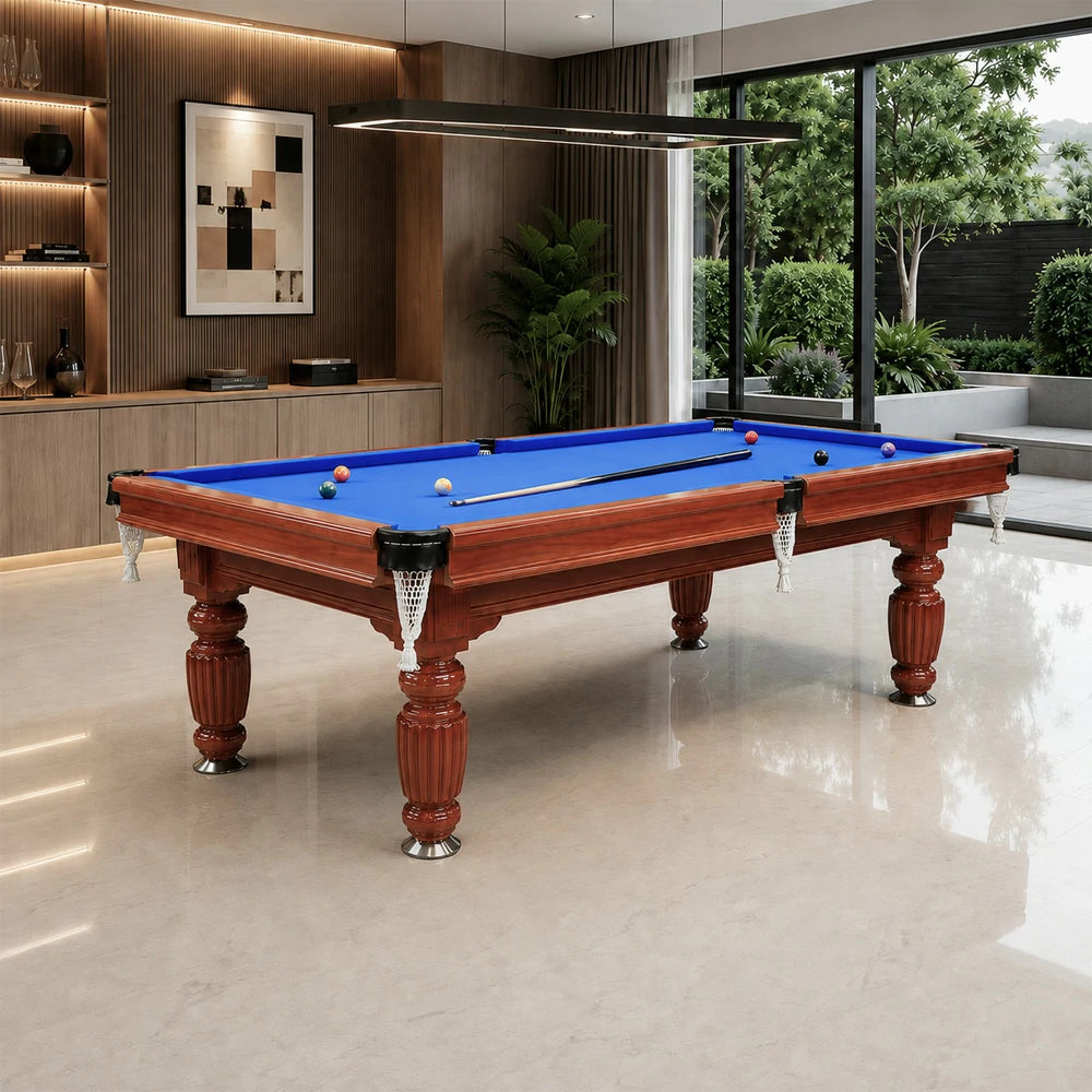 Eeeza Slate Billiard Pool Table with Accessories, Walnut Frame, 9Ft