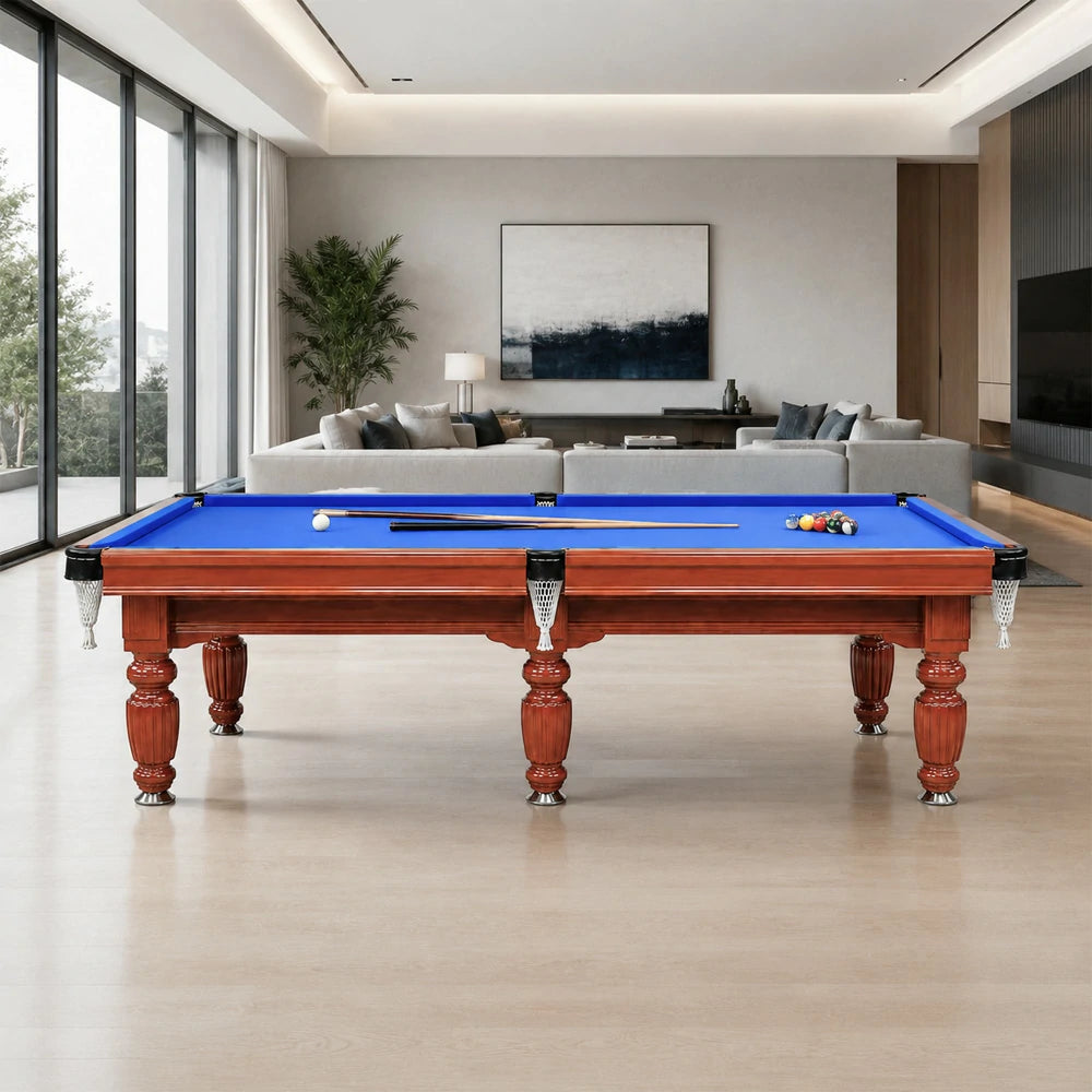Eeeza Slate Billiard Pool Table with Accessories, Walnut Frame, 9Ft