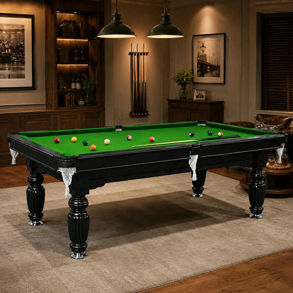 Eeeza Slate Billiard Pool Table with Accessories, Black Frame, 8Ft