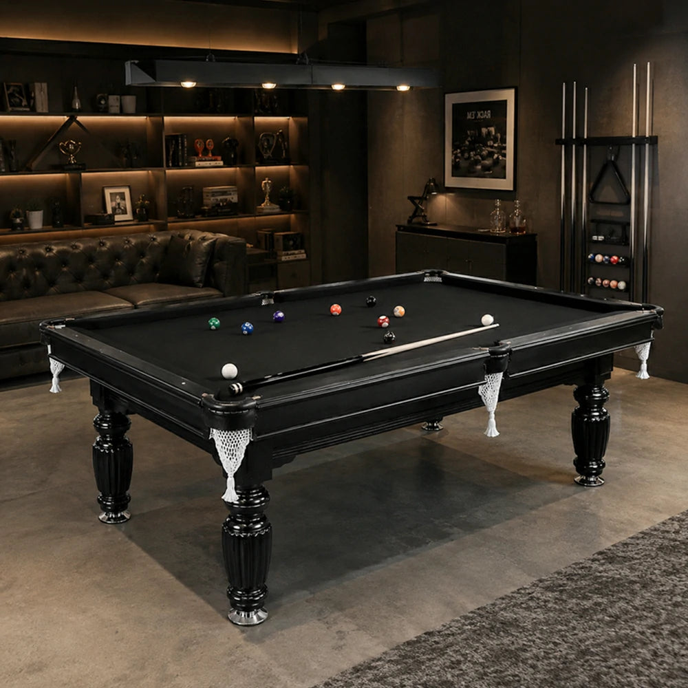 Eeeza Slate Billiard Pool Table with Accessories, Black Frame, 8Ft