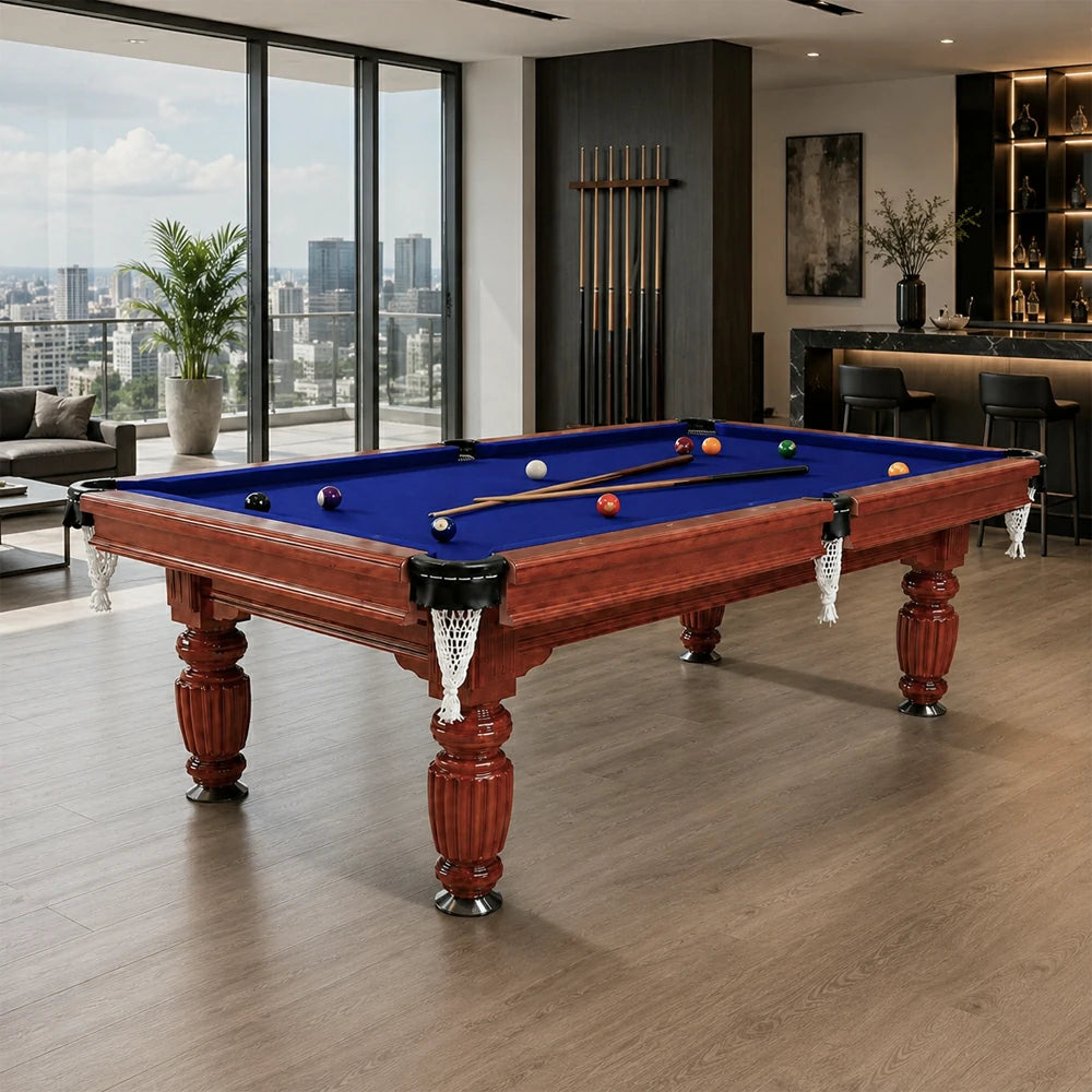 Eeeza Slate Billiard Pool Table with Accessories, Walnut Frame, 7Ft