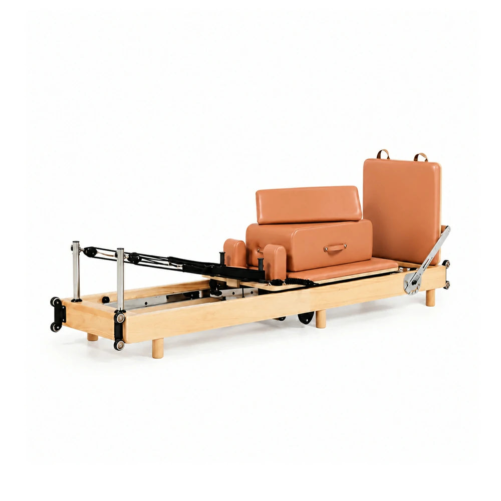 Eeeza Foldable Pilates Reformer for Home Studio, Oak Wood, 6 Springs