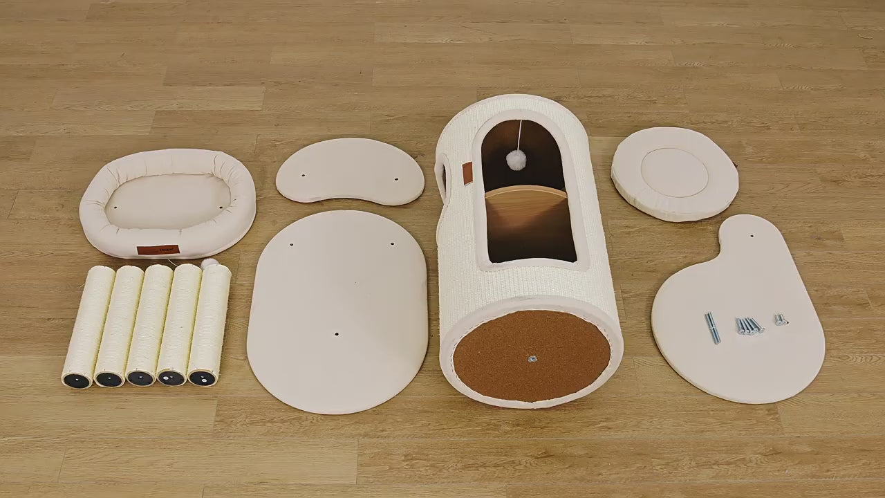 Load video: Multi-Layer Cat Tree with Scratching Post &amp; Cat Bed, 2-in-1 Cat Tower