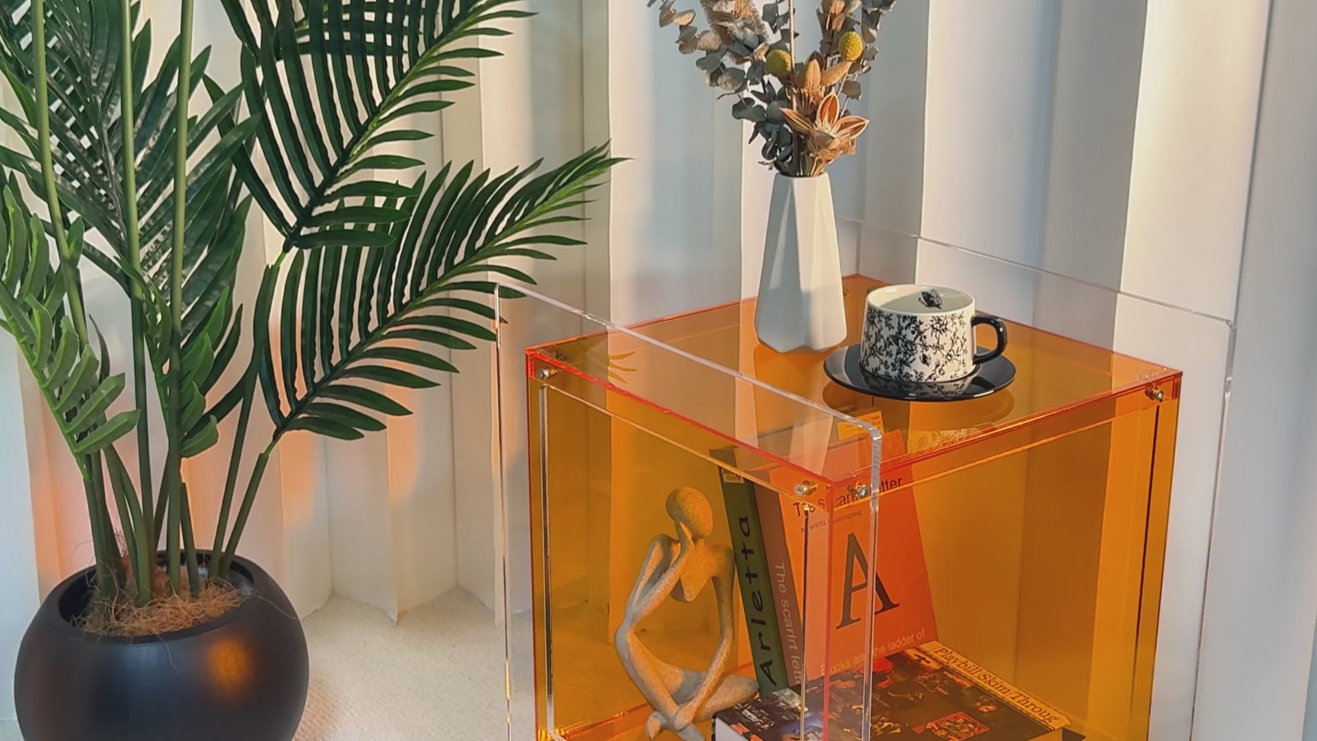 Load video: Square Acrylic End Side Table Record Player Table Bedside Home Decor