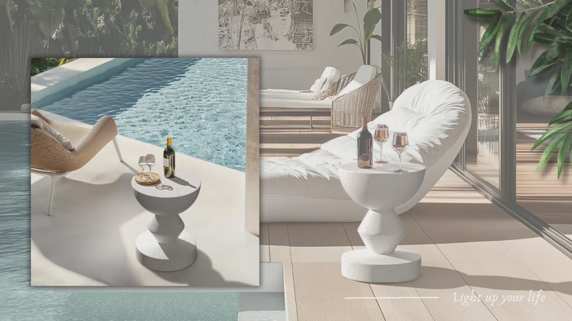 Load video: Sofa Side Table for Indoor Outdoor Concrete Accent End Table Furniture