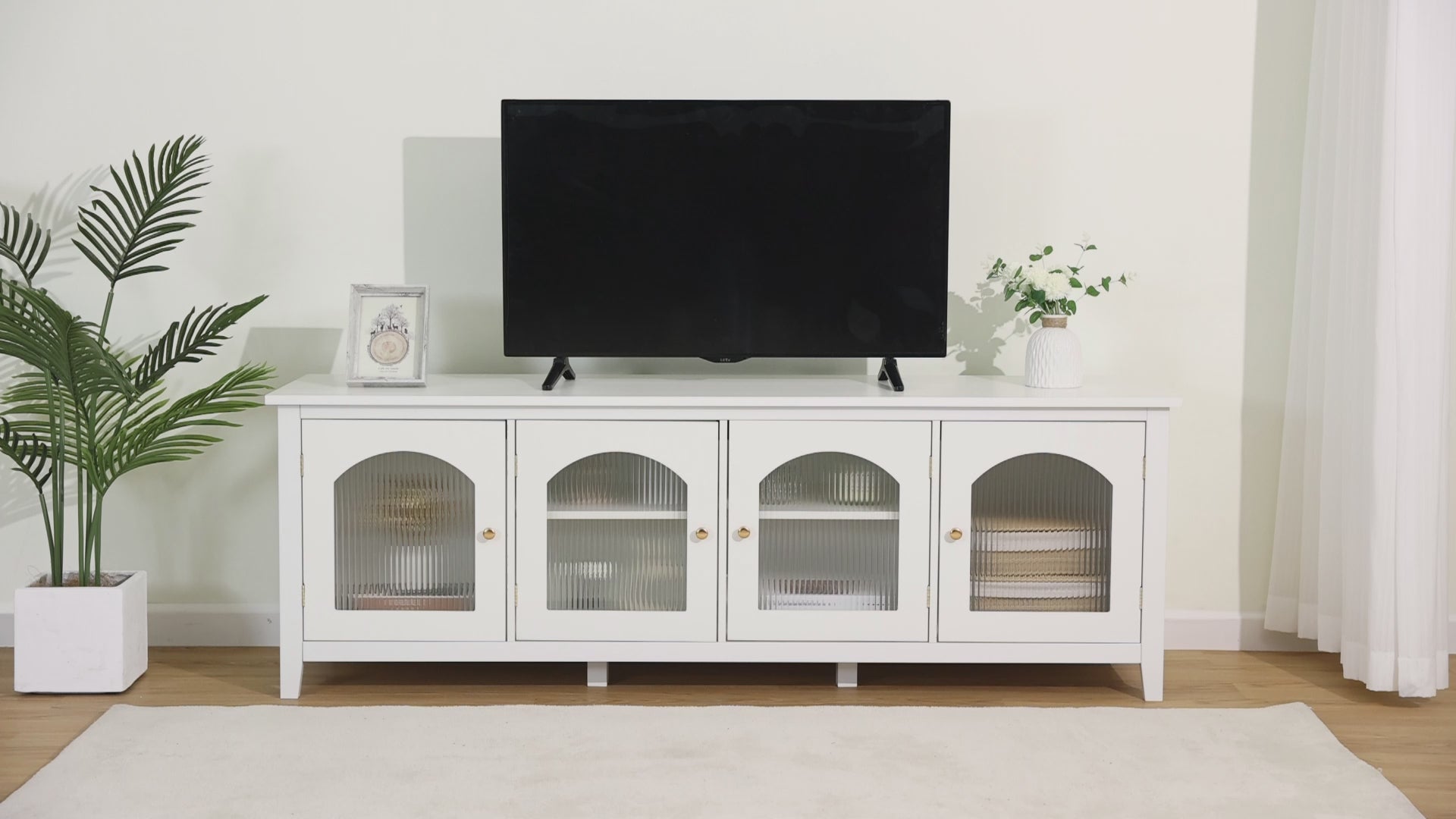 Load video: Eeeza Extra-Large Vintage White Storage Cabinet