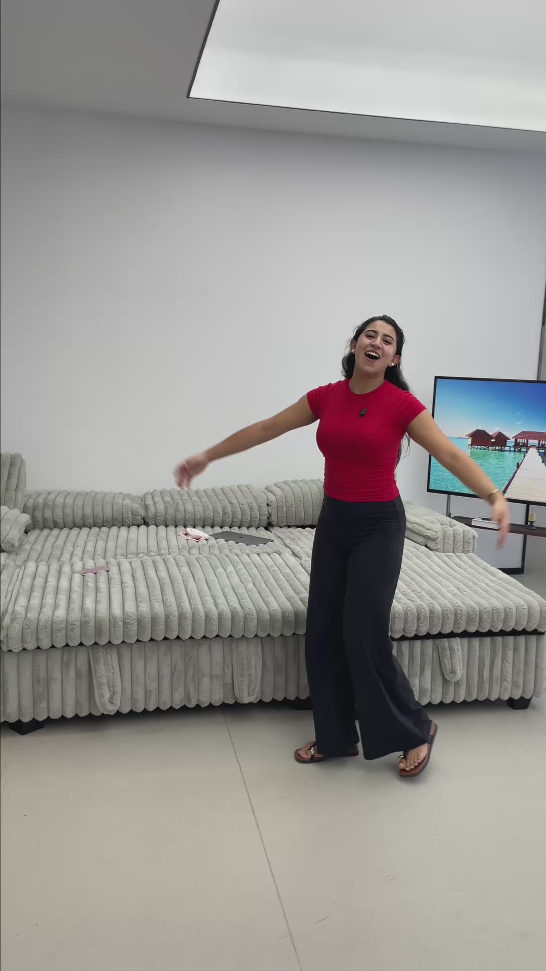 Load video: Oversized Sectional Sofa, Plush Corduroy, U Shaped, 4-seater