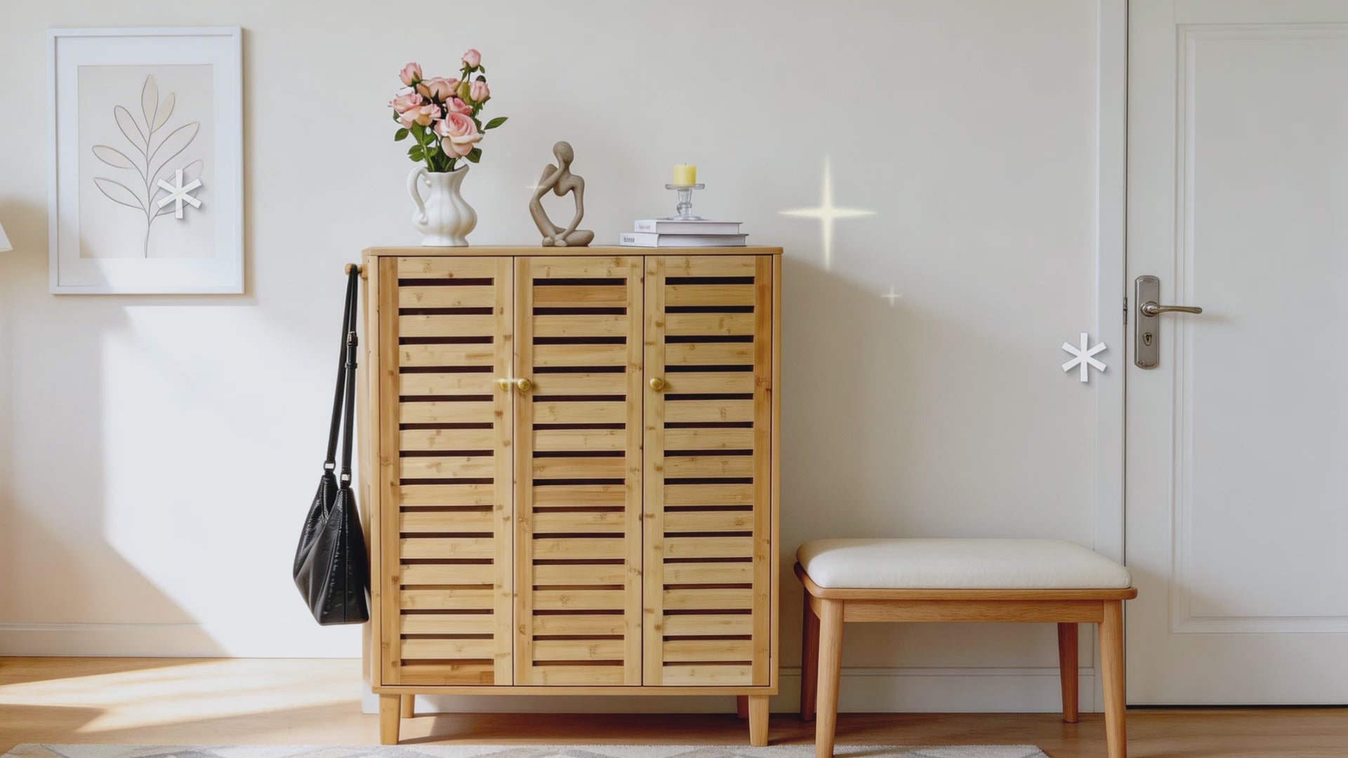 Load video: 5 Tier Natural Wood Shoe Storage Cabinet Organizer Wooden Shoes Rack