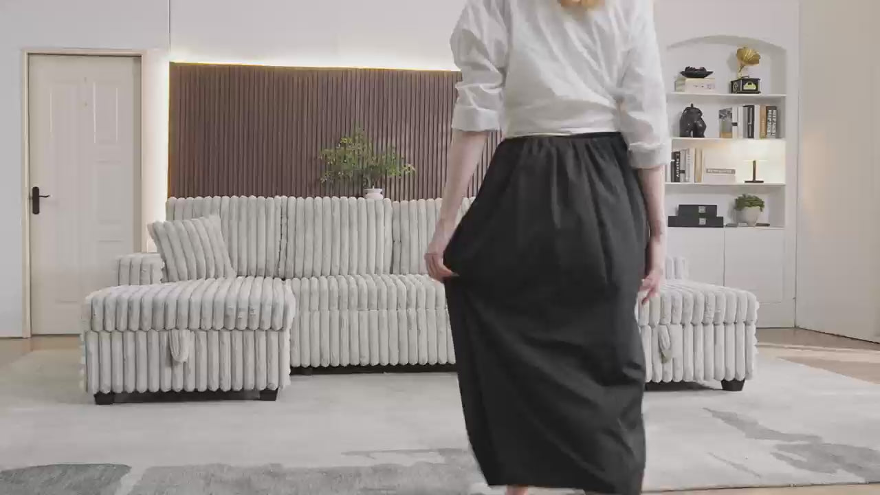 Load video: Oversized Sectional Sofa, Plush Corduroy, U Shaped, 4-seater