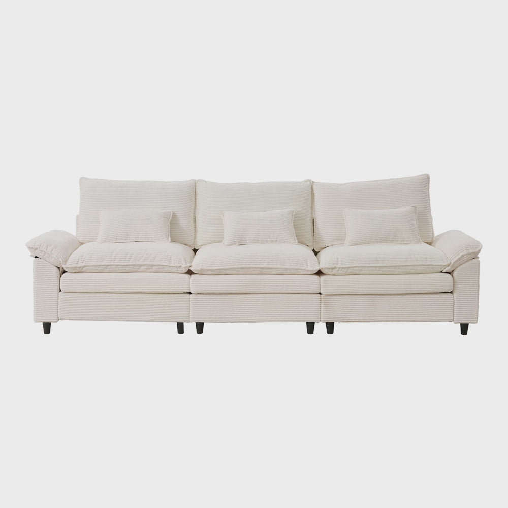 Load video: Sunlit Lazy Hours: Corduroy Wrap-Around Three-Seater Sofa