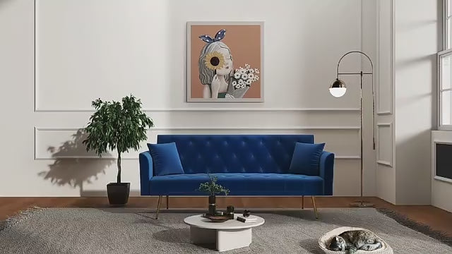 Load video: Modern convertible 72 inch foldable sleeper sofa with tufted