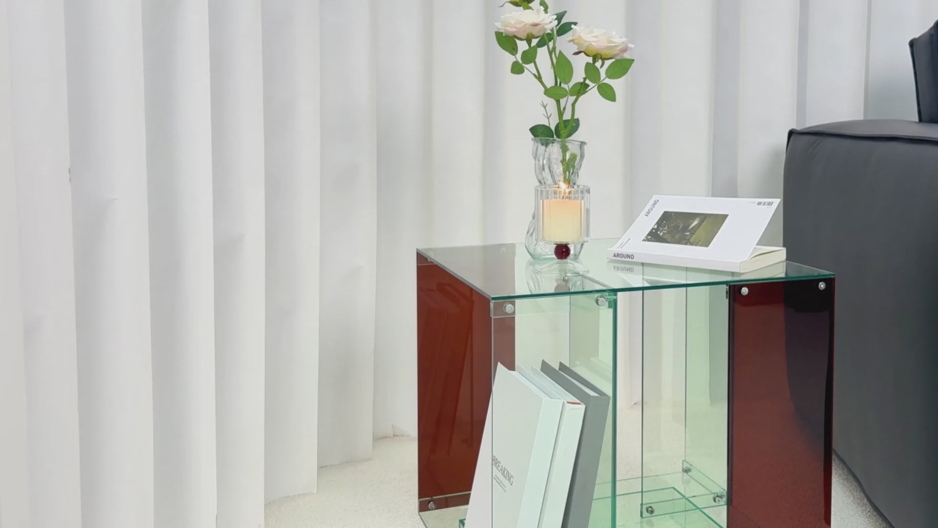 Load video: Square Acrylic End Side Table Record Player Table Nightstand for Home