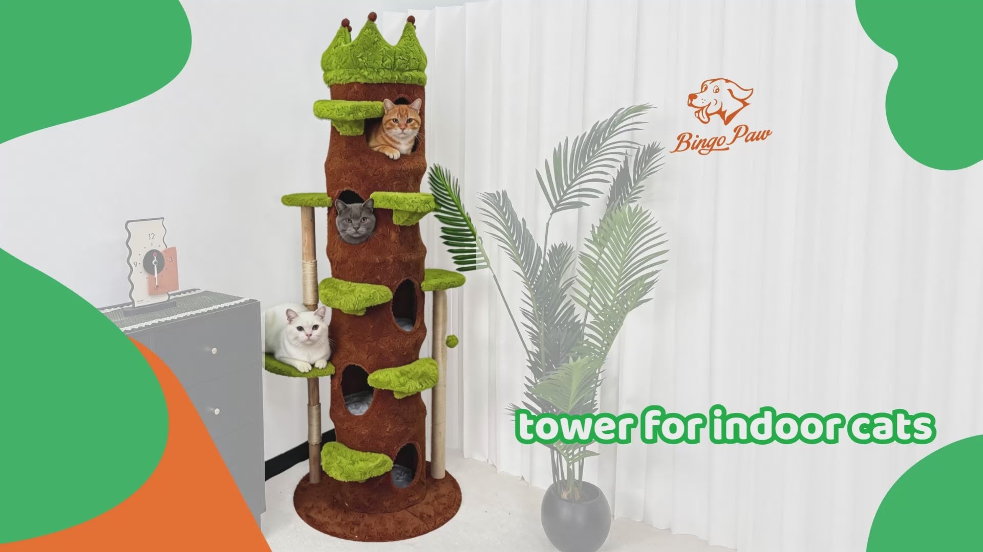 Load video: Eeeza Tall Cat Tree Tower with Hideaway Condos, 187cm Height