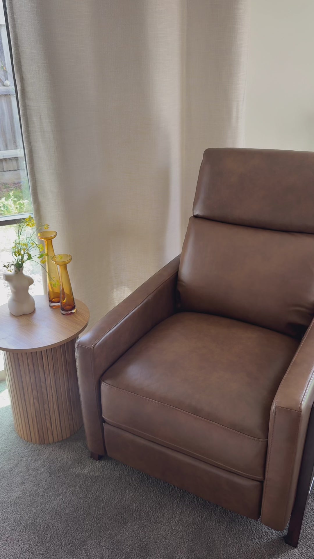 Load video: Brio Stylish Wood Frame Recliner