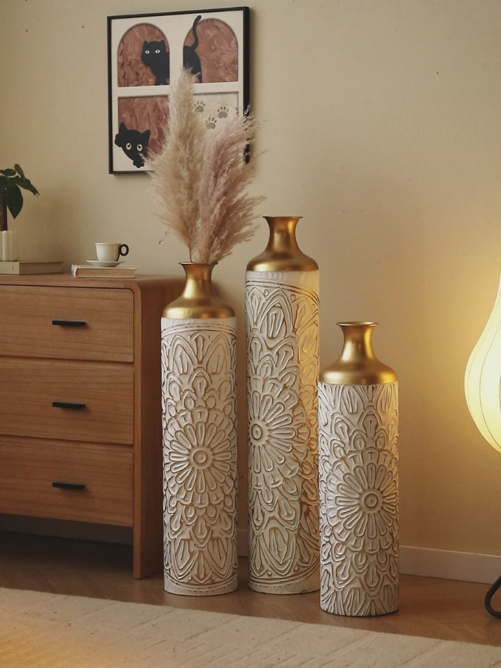 Load video: 3-piece home decoration large glazed metal vase -- Floor metal vase modern style decoration home