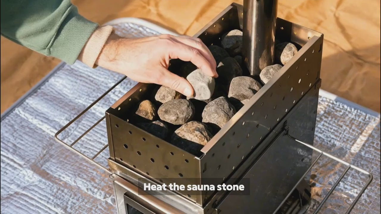 Load video: 2in1 Outdoor Stove Set with Sauna Basket for Camping, Stainless Steel
