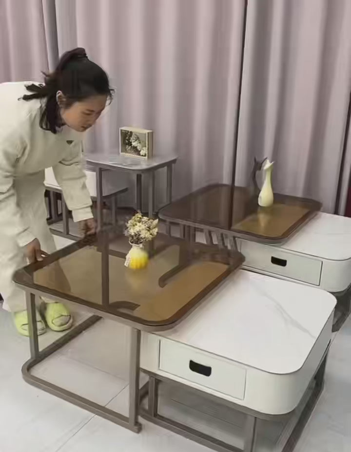 Load video: Modern Sintered Stone Coffee Table with Tempered Glass for Living Room